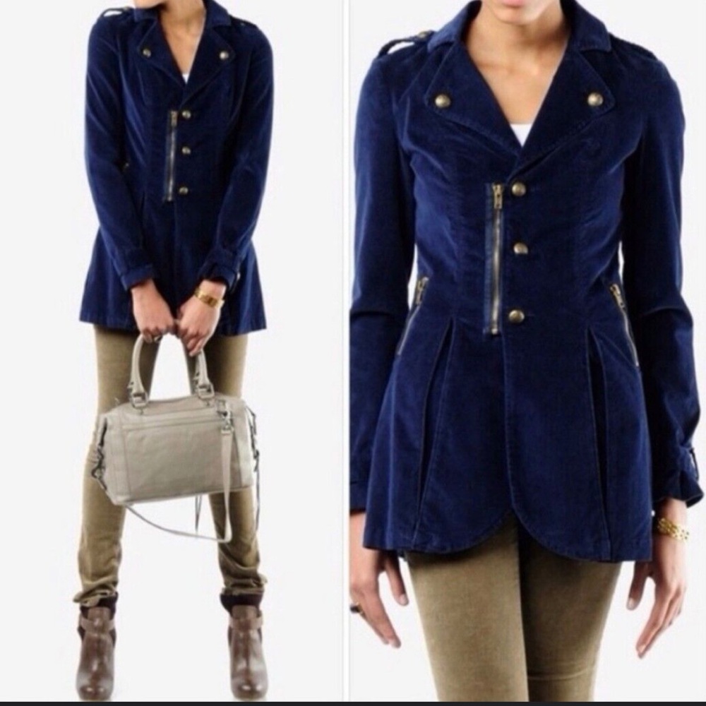 Free People Navy Blue Velvet Jacket sz 4
